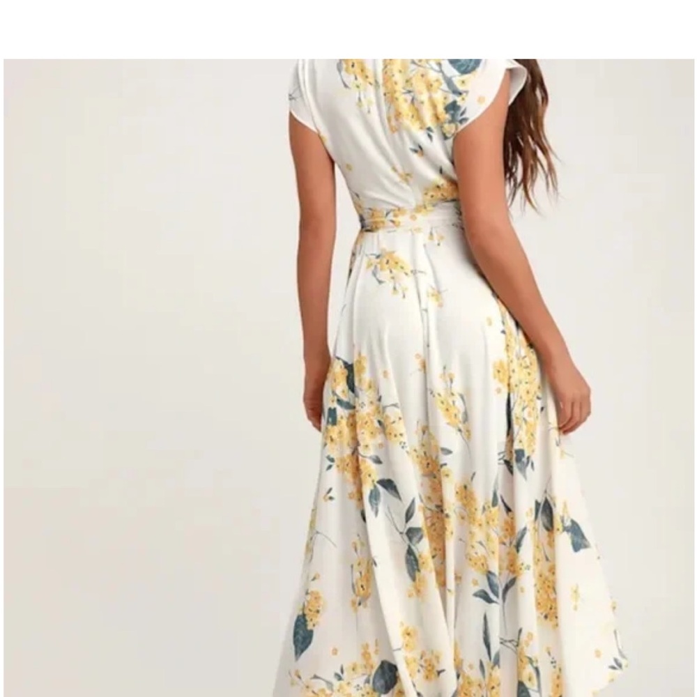 Lulu's Floral High-Low Dress in White and Yellow - Picture 3 of 3